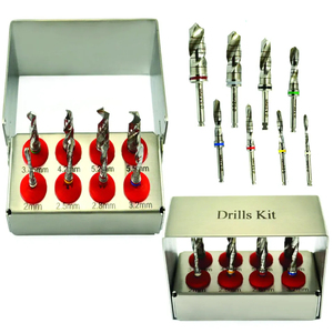 Kit de instrumental quirúrgico para implantes dentales Bone Bridge Instruments de 8 piezas, plateado/negro, con taladro manual, juego de perforadores de tejido y soporte para fresas quirúrgicas. - Product Image 1
