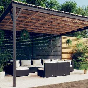 Grand ensemble de salon de jardin modulaire en rotin PE noir, canapés de jardin - Product Image 1