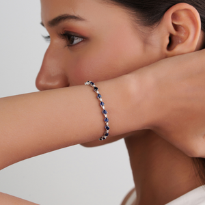 Pulsera de tenis apilable de alta calidad, la más vendida, con zafiro azul talla pera y diamantes, para unisex, de oro blanco macizo de 14K, joyería fina. - Product Image 2