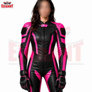 Combinaisons de moto en cuir une pièce, couleur noir et rose, avec étiquette privée, fournisseur OEM ODM, qualité supérieure, prix de gros d'usine - Product Image 4