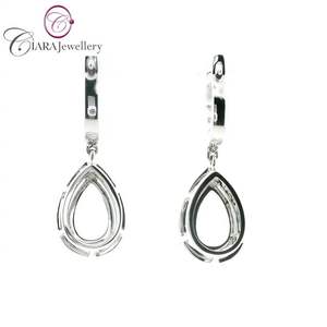Boucles d'oreilles pendantes en or blanc massif 18 carats PT950 et or rose, pierre naturelle 10,8x6,80 mm, forme poire, poli miroir, cadeau de fiançailles, vente en gros - Product Image 3