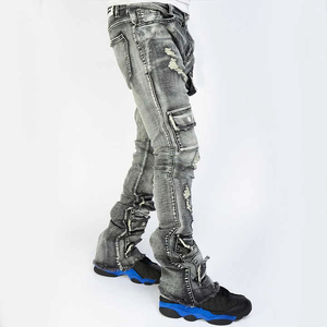 Vintage Faded Wash <b>Raw</b> <b>Hem</b> High Quality Flared Denim <b>Jeans</b> Men Custom Stacked <b>Jeans</b> OEM Service Wholesale Rate Cheap price - Product Image 1