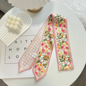 Cinta de pelo de seda larga con estampado floral de alta calidad, lazo para el pelo, cinta de satén vintage, accesorios para el cabello para mujer - Product Image 4