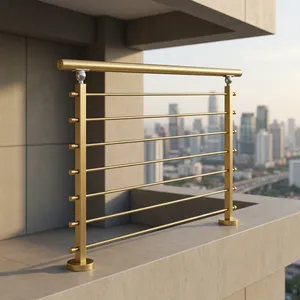 Rampe d'escalier moderne en acier inoxydable doré avec barres horizontales, balustrade de balcon intérieure durable pour la décoration de la maison et du bureau - Product Image 1