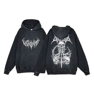 Sweat à capuche Y2K unisexe en coton surdimensionné pour homme et femme, imprimé squelette Halloween, style vintage délavé à l'acide, mode unisexe - Product Image 1