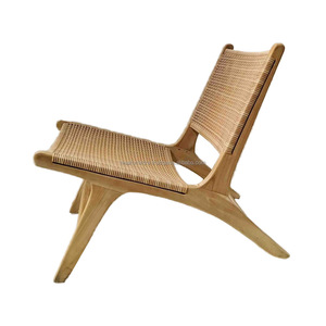 Solid Natural Teak Wood Garden <b>Lounge</b> Relax <b>Chair</b> Modern Design Brown PE Synthetic Rattan Wicker Durable Home Villa <b>Beach</b> - Product Image 3