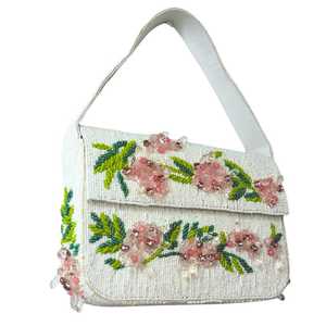 Floral Beaded Bridal Shoulder <b>Bag</b> White Pearl Wedding Purse with Pink Crystal Flowers Handmade Evening <b>Bag</b> Bride <b>Shower</b> Gif - Product Image 2