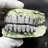 Grillz personnalisables en moissanite sertie – Argent sterling 925 plaqué or avec micro-incrustations – Bijoux de corps hip-hop