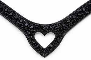 Cabestro de cuero genuino Rub International con diseño de corazón de diamantes de imitación negros y tachuelas doradas, estilo silla de montar inglesa, personalizable - Product Image 4
