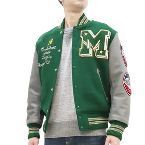 High Quality <b>Quilted</b> Winter Varsity Jacket Men's Women's <b>Wool</b> Body Leather Sleeves Chenille Embroidery - Product Image 1