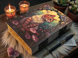 <b>Herb</b> Heritage Handmade Gothic Magic Cat Leather Grimoire Journal | Vintage Sewing Bound <b>Witchcraft</b> Pagan Diary Wiccan Blank - Product Image 2