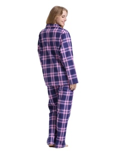 Ensemble de pyjama en flanelle confortable pour femmes, manches longues, col à revers, motif à carreaux, haut boutonné tissé et pantalon long, décontracté, automne/hiver - Product Image 5