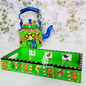 ถาดครัวหวายสีเขียวเพ้นท์ลายด้วยมือ ดีไซน์ทันสมัย พกพาสะดวก ใช้กับเครื่องล้างจานได้ - Product Image 2