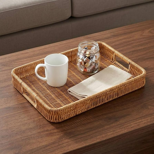 Plateau élégant et moderne en rotin pour servir le thé, le café et les en-cas, et décorer la maison. - Product Image 2