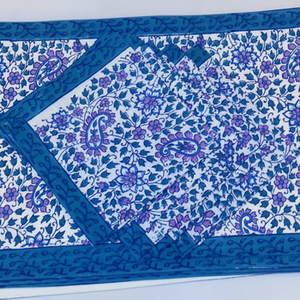 Juego de Manteles Individuales y Servilletas de Tela con Estampado de Bloques Personalizado al por Mayor para Bodas y Fiestas, Accesorios de Lino para Mesa, Juego de Manteles Individuales y Pañuelos - Product Image 1