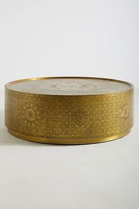 Modern Brass Coffee <b>Table</b> With Leaf Design Contemporary Living Room Furniture Metal Frame <b>Round</b> Decorative <b>Top</b> - Product Image 6