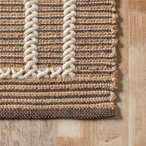 Tapis géométrique tissé à la main en jute/coton naturel avec ensemble unique - Product Image 3
