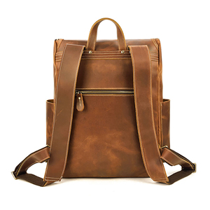 Men's Vintage Genuine Leather Backpack Zipper Closure-Lightweight Waterproof Camping Hiking School Laptop Bag - Product Image 4