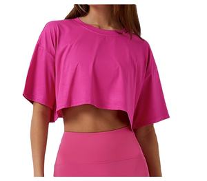 Ropa Deportiva Ecológica al por Mayor OEM, Ropa de Yoga Reciclada, Top Corto, Camisetas Holgadas de Manga Corta - Product Image 1