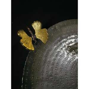 Plateau de service artisanal doré avec papillon, plateau à chocolat, plateau de service Ramadan, panier-cadeau, plateau de dîner, décoration d'intérieur - Product Image 3