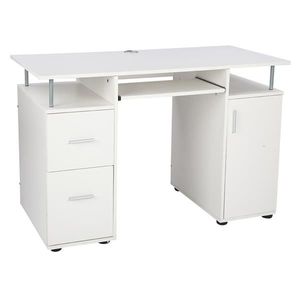 Modern White One-Door Two-<b>Drawer</b> Computer <b>Desk</b> with Bookshelf MDF Wood Office <b>Desk</b> with Storage Features - Product Image 5
