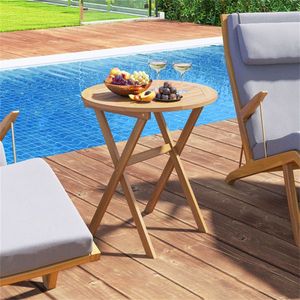 Solid Acacia Wood Foldable Round <b>Side</b> Table 26\" X 27\" 180 LBS Weight Capacity Patio End Table - Product Image 2