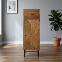 Lemari Penyimpanan Kayu Solid Ramah Lingkungan Gaya Midcentury Modern 1 Laci 1 Pintu Finishing Natural Desain Berdiri Sendiri untuk Rumah Hotel Kamar Mandi