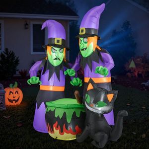 Decorazione Gonfiabile da Giardino per Halloween, Strega di 1,8 Metri con Calderone e Gatto Nero - Product Image 3