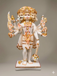 Estatua Tradicional de Hanuman Panchmukhi de Resina Hecha a Mano de 17.5 Pulgadas |   Ídolo de Hanuman de Cinco Caras para Mesa, Templo en Casa, Espiritual - Product Image 3