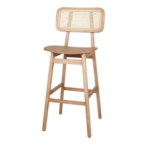 Chaise de bar en teck Ozora au design moderne, tabouret haut pour la maison, l'hôtel, la cuisine extérieure, la salle à manger, en métal et rotin KOJIRO - Product Image 1
