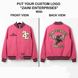 Blouson Bomber Unisexe Premium en Polyester Lisse 220 GSM Coupe-Vent Rose et Noir à Rayures avec Logo Brodé Personnalisé - Product Image 1