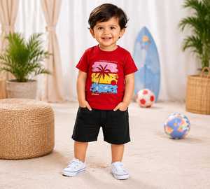 Conjunto de 2 Piezas de Ropa de Uso Diario para Niños Pequeños, Conjunto de Pantalones Cortos de Algodón y Camiseta de Manga Corta - Product Image 5