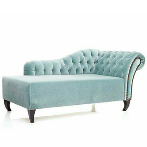 Magnifique ottoman de style nordique européen, bleu ciel, avec surface en tissu et pieds en bois, chaise longue pour la maison - Product Image 1