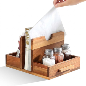 Porte-serviettes en bois d'acacia naturel de haute qualité avec salière et poivrière, style campagnard, décoration de table de cuisine en provenance du Vietnam - Product Image 2