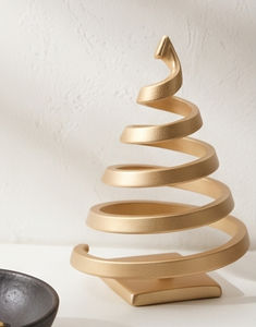 Figura Decorativa de Mesa Navideña de Aluminio Fundido con Textura Dorada Premium, Árbol de Navidad en Espiral, Decoración para Sala de Estar, Adorno Interior - Product Image 1