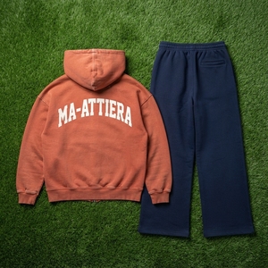 Mens Washed Rust <b>Orange</b> Zip Up Hooded Tracksuit Set Graphic Print Streetwear <b>Hoodie</b> and Jogger Pants - Product Image 5