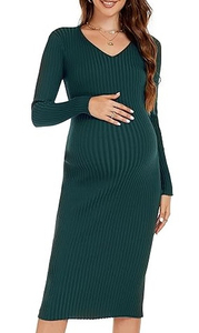 Vestido de Maternidad Ajustado de Manga Larga con Canalé para Mujer, Personalizable, de Alta Demanda, Precio al por Mayor, MOQ Bajo - Product Image 4