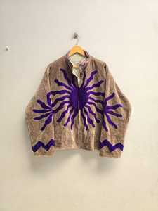 Veste Suzani en velours brodée à la main, motif soleil violet saisissant, style bohème, pour femme, manteau artisanal ethnique, blazer d'hiver pour festival - Product Image 2