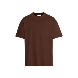 เสื้อยืดแขนสั้นผู้ชายทรงโอเวอร์ไซส์ สีพื้น คอโอ ทรงลำลอง ผ้าโพลีเอสเตอร์/คอตตอน แคนวาส ถักทอ สีน้ำตาลล้วน ด้านหน้าเรียบ - Product Image 4
