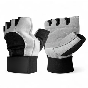Anti Slip Tan Leather Weight Lifting <b>Gloves</b> Half Finger Gym Training Mitts Padded Palm Adjustable Wrist Strap Fitness - Product Image 4