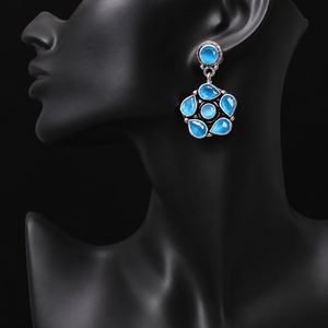 Hot Selling Oxidized <b>Silver</b> Quartz Bohemian Style Multi Stone Dangle <b>Earrings</b> Floral Design | Wholesale Bulk <b>Wedding</b> Fashion - Product Image 4
