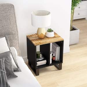 Mesa auxiliar de noche de mango natural y madera negra - Product Image 1