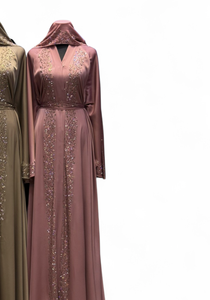 Wholesale Modest Dubai Beaded Sequined <b>Long</b> Sleeve Abaya Muslim Traditional Handmade Wedding Women Polyester Breathable V Neck - Product Image 3
