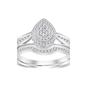 Ensemble de bagues de mariage pour femmes avec diamants ronds et en forme de poire de 1,00 TCW |   Bague de mariée Halo sertie de pierres |   Cadeau de bijoux fins - Product Image 2