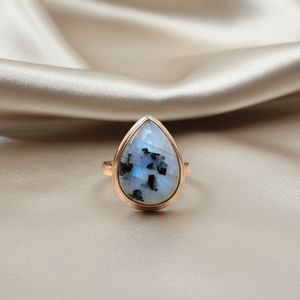 Black Tourmaline Rainbow Moonstone <b>Ring</b> 925 Sterling Silver Rose Gold Plated Pear Shape Handmade Boho <b>Statement</b> Women Jewelry - Product Image 5