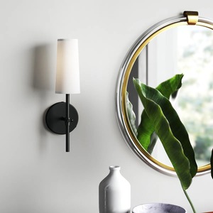 A.M.I WS.84 Minimalist Black Sandalwood Metal Wall <b>Sconce</b> Square Shape Vertical White Shade Modern <b>Lighting</b> Fixture - Product Image 3