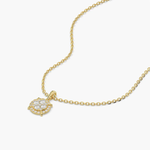 Lab Grown Diamond Necklace 14K Solid Gold DEF Color Round Cluster Diamond Pendant Necklace Dainty Gold Halo Charm Chain Necklace - Product Image 2