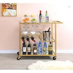 Premium Handmade Metal Beverage Display Cart with Gold Finish Glass Shelves Bottle <b>Rack</b> Smooth Rolling Wheels Elegant Handmade - Product Image 5