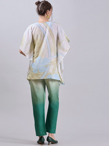 Conjunto Casual de Verano con Estampado Floral, Top de Manga Corta con Cuello en V y Pantalones Largos, Ecológico, Transpirable, de Poliéster, con Encaje - Product Image 3