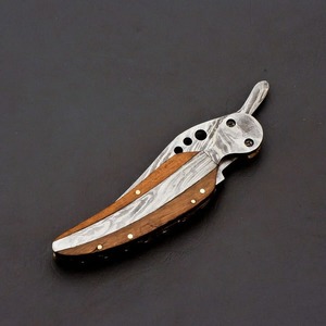 Cuchillo Plegable Utilitario de Acero de Damasco Hecho a Mano con Punta Caída, Mango de Madera Personalizable, OEM, para Caza, Regalo de Aniversario de Bodas - Product Image 2